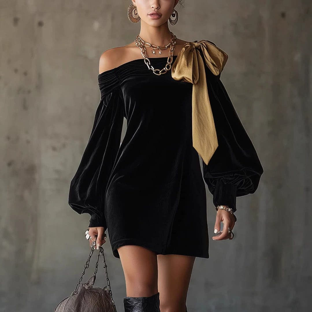 Festliches Kleid aus Samt mit Puffärmeln in Minilänge für Damen