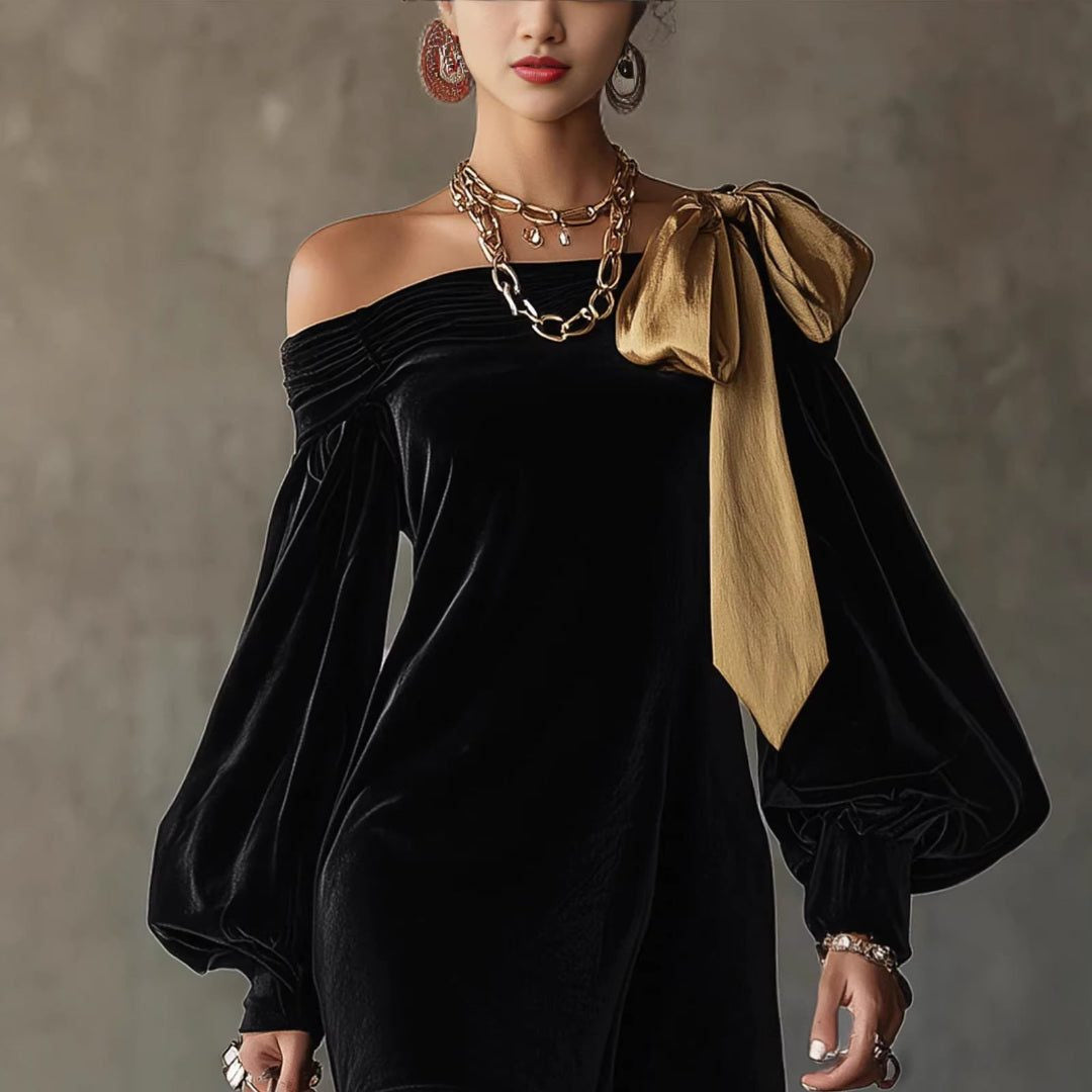Festliches Kleid aus Samt mit Puffärmeln in Minilänge für Damen
