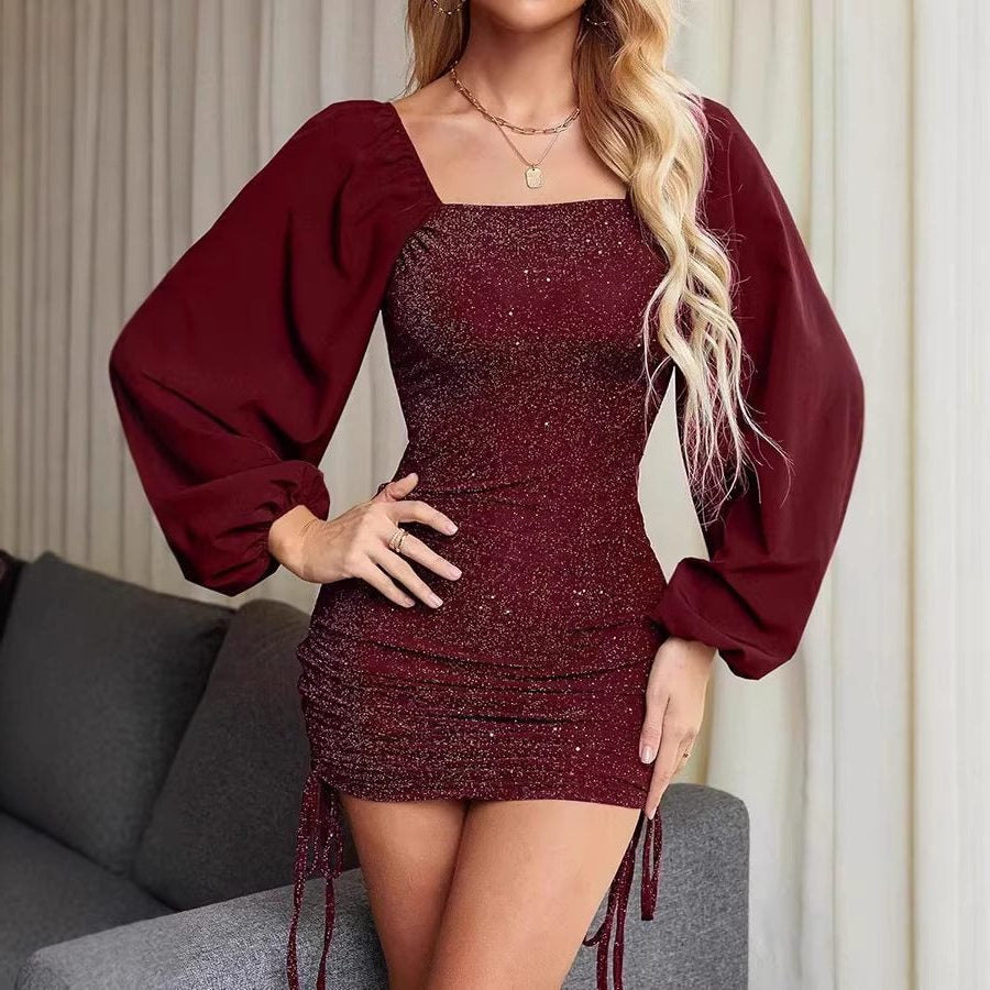 Festliches Kleid mit Pailletten und Ballonärmeln für Damen