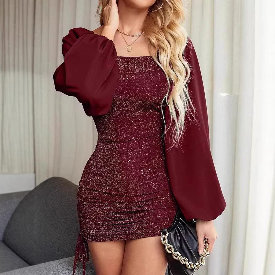 Festliches Kleid mit Pailletten und Ballonärmeln für Damen