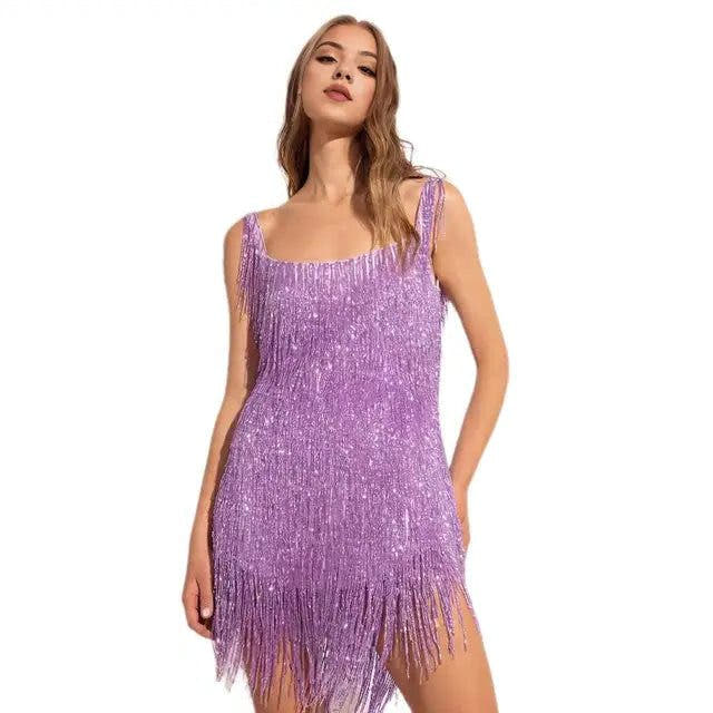 Festliches Kleid mit Pailletten und Fransensaum für Damen