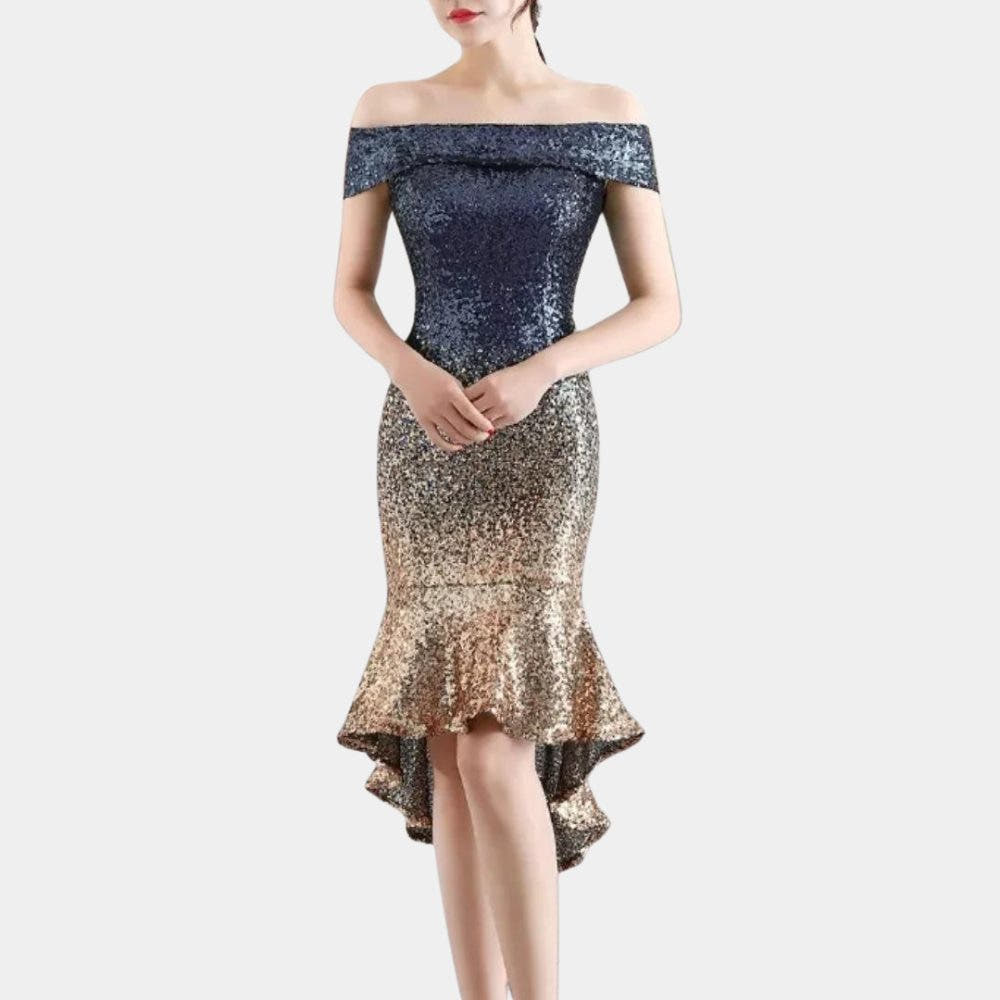 Festliches Kleid mit Pailletten und Off-Shoulder-Ausschnitt für Damen