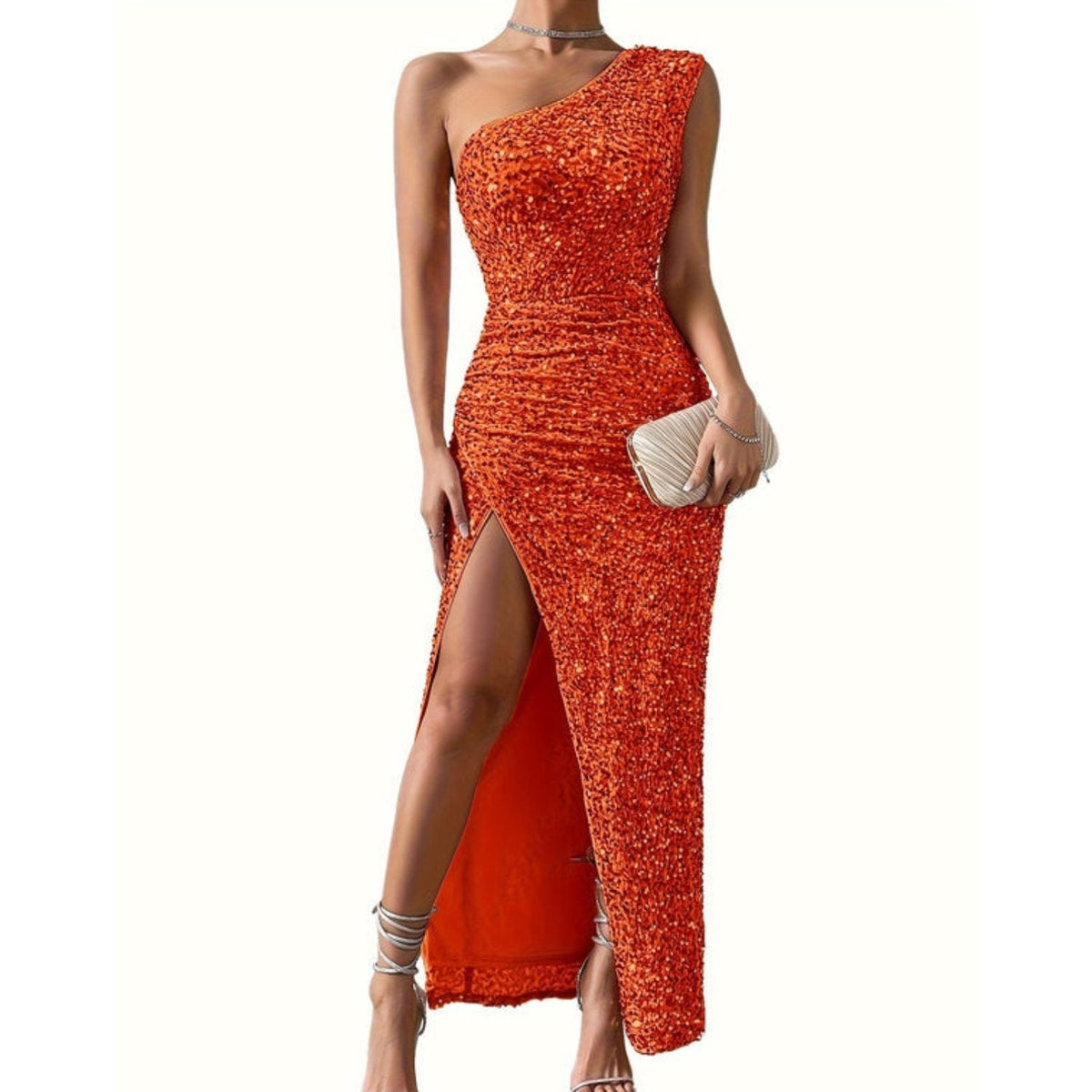 Festliches Kleid mit One-Shoulder und hohem Schlitz für Damen