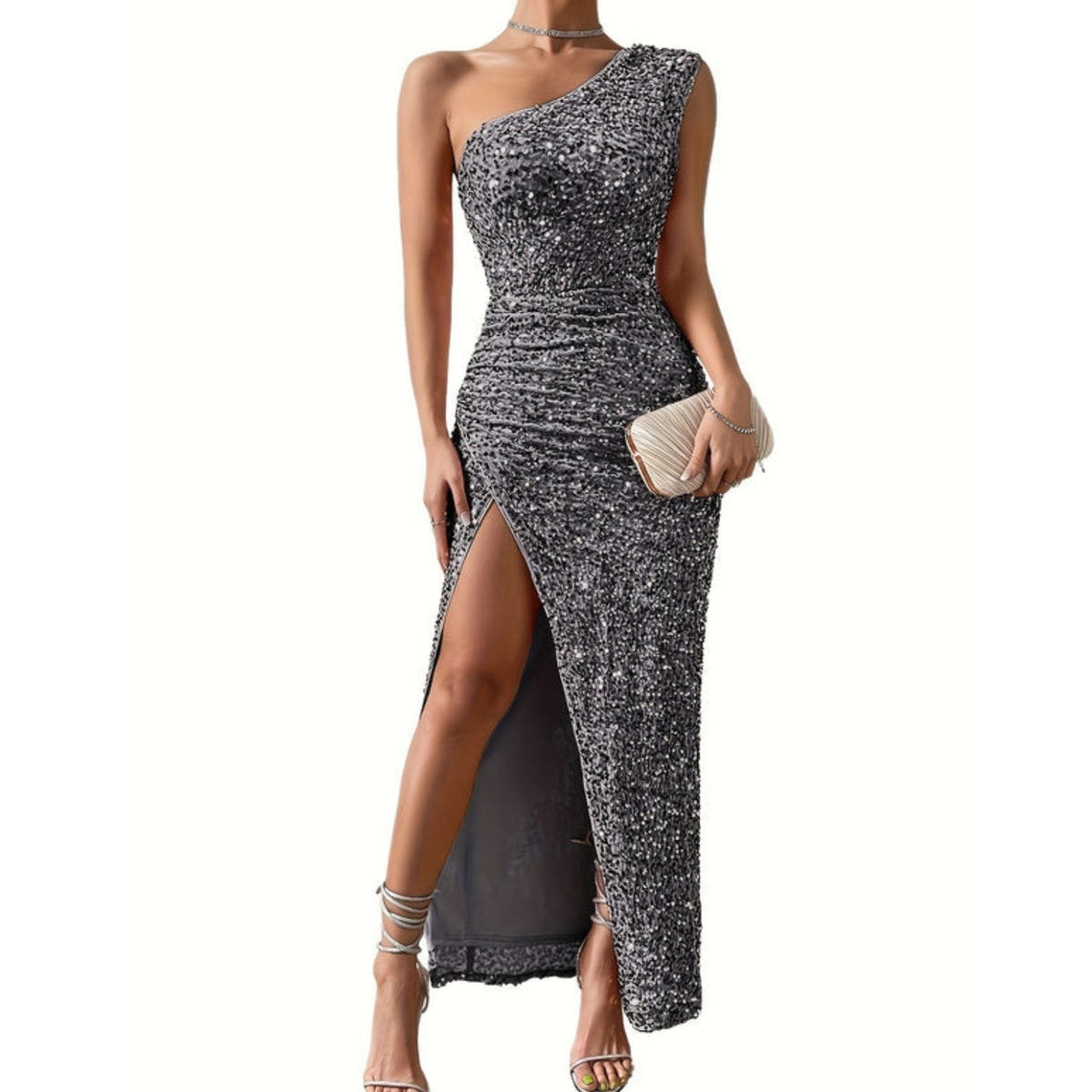 Festliches Kleid mit One-Shoulder und hohem Schlitz für Damen