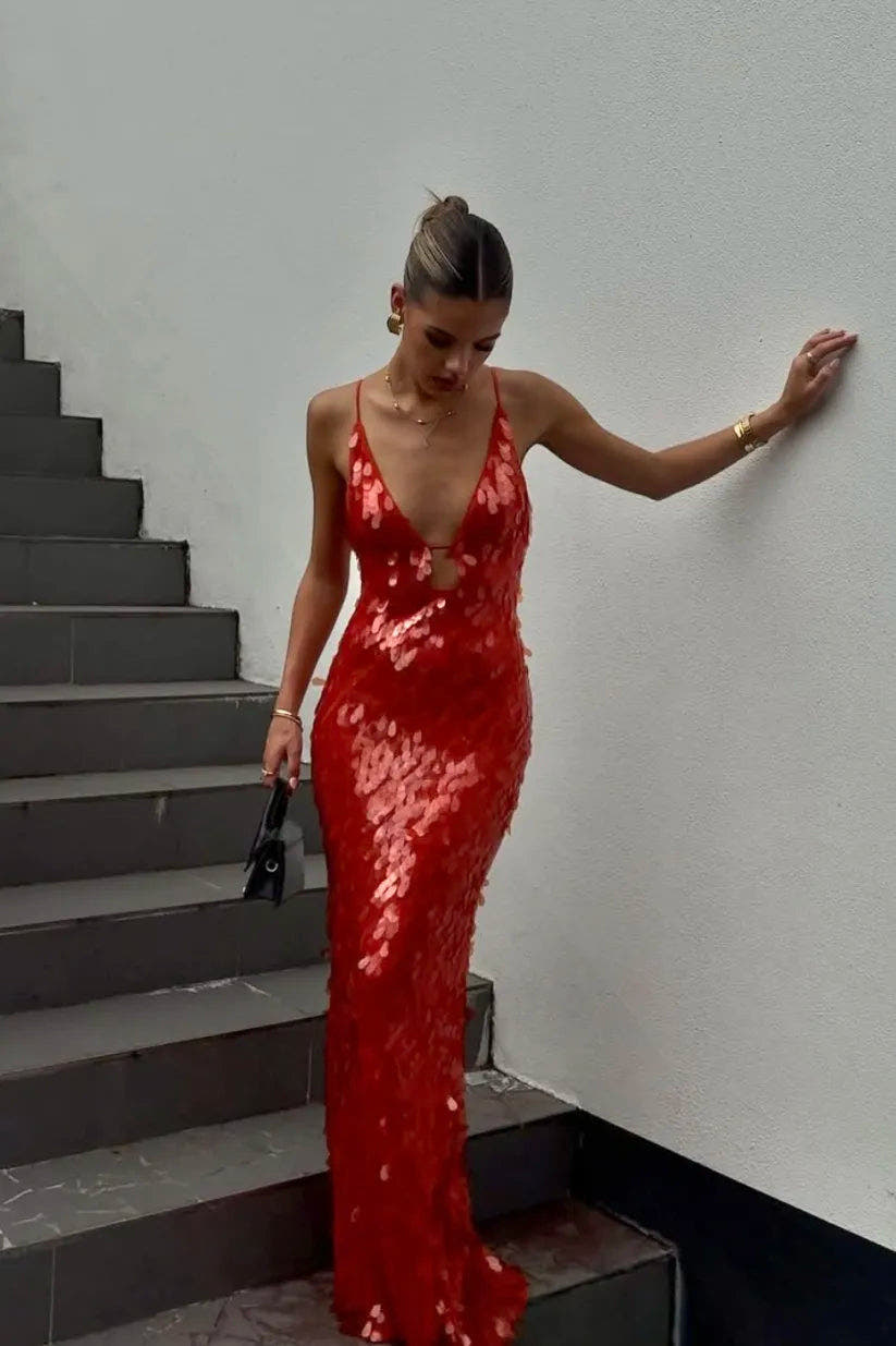 Festliches Kleid mit offenem Rücken und V-Ausschnitt für Damen