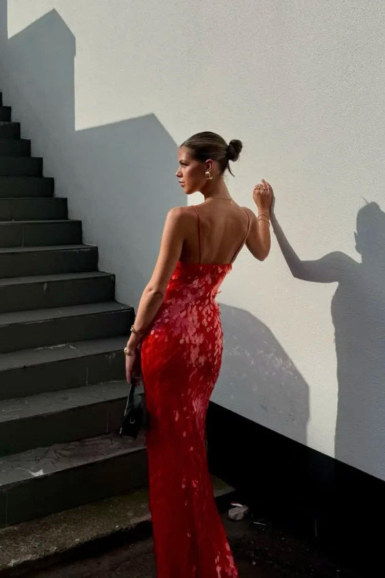 Festliches Kleid mit offenem Rücken und V-Ausschnitt für Damen