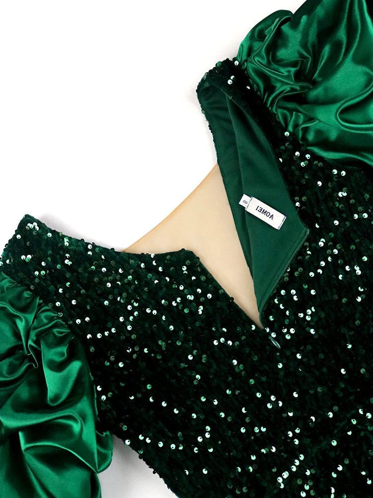 Festliches Kleid mit Pailletten und Puffärmeln mit Raffung für Damen