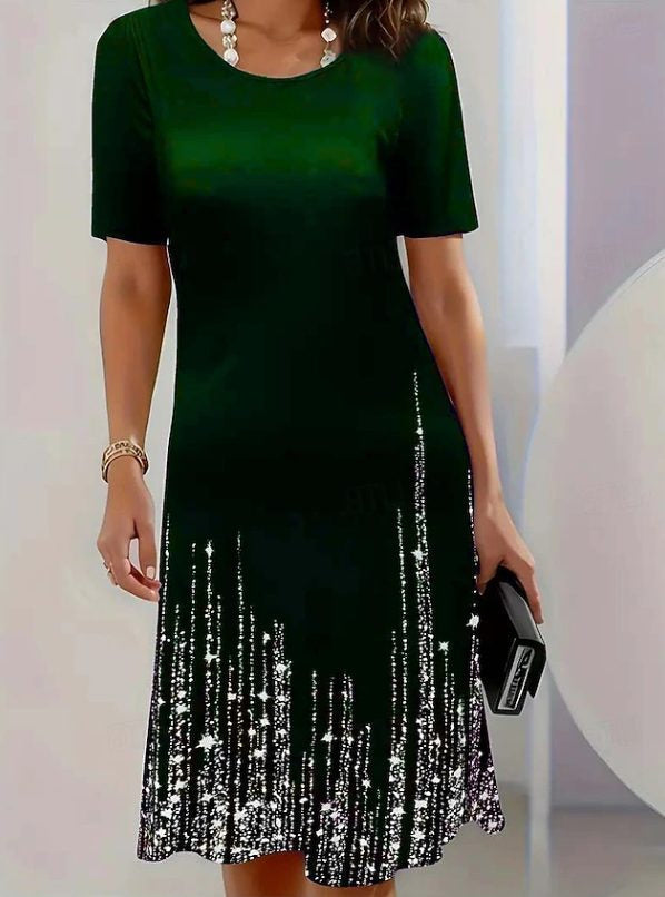 Festliches Kleid mit Rundhals und kurzen Ärmeln für Damen