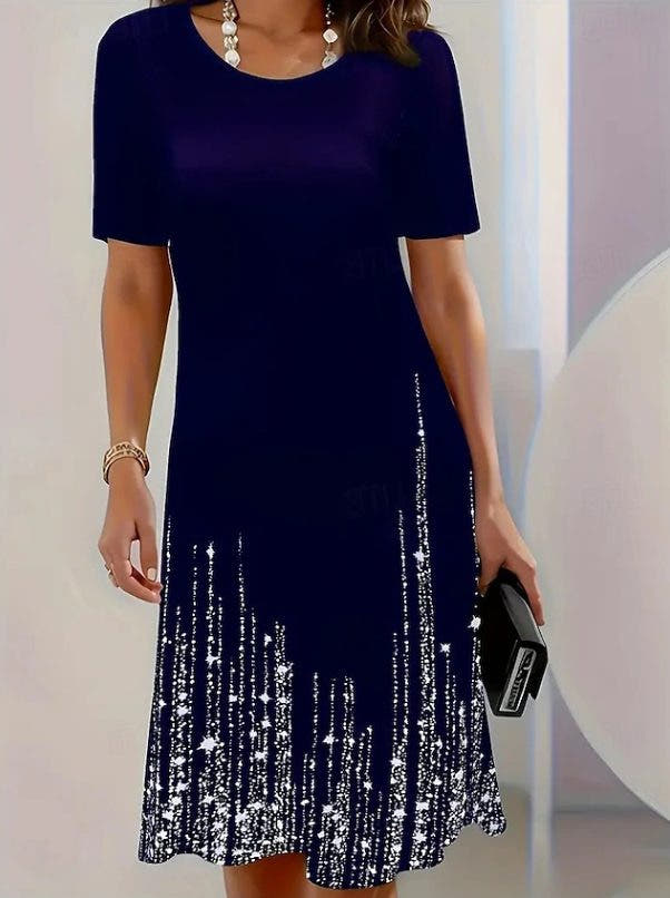 Festliches Kleid mit Rundhals und kurzen Ärmeln für Damen