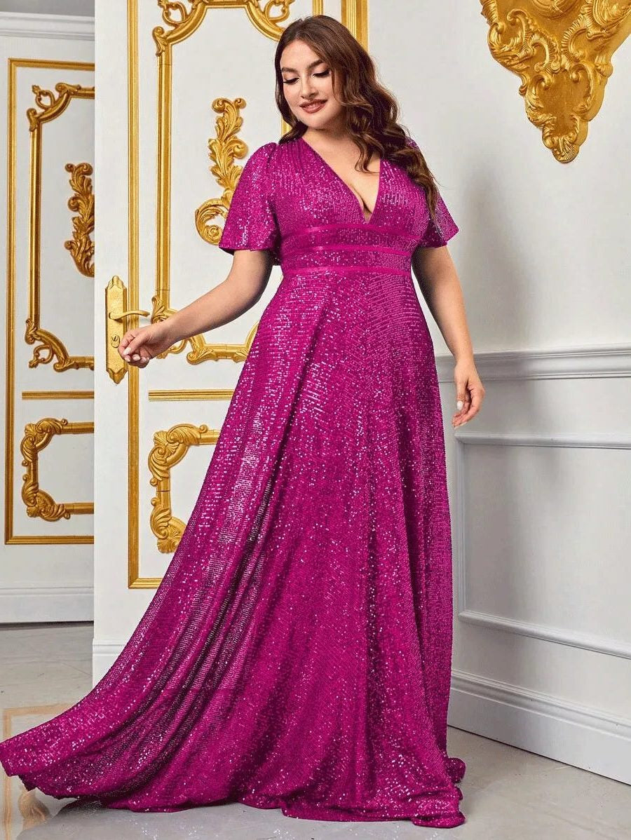 Festliches Kleid mit V-Ausschnitt und Schleppe für Damen