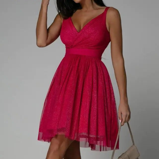 Festliches Kleid mit Kreuzausschnitt und Taillenband für Damen
