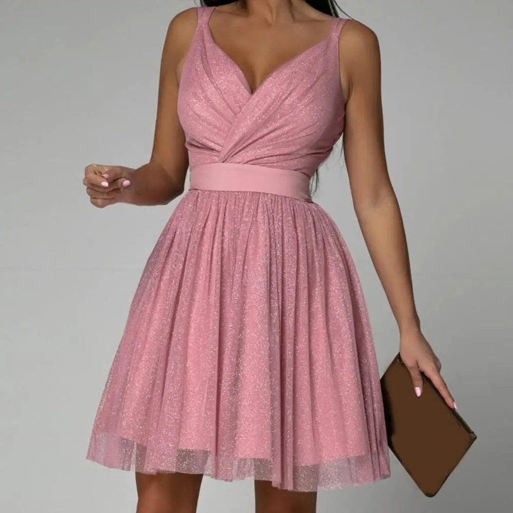 Festliches Kleid mit Kreuzausschnitt und Taillenband für Damen