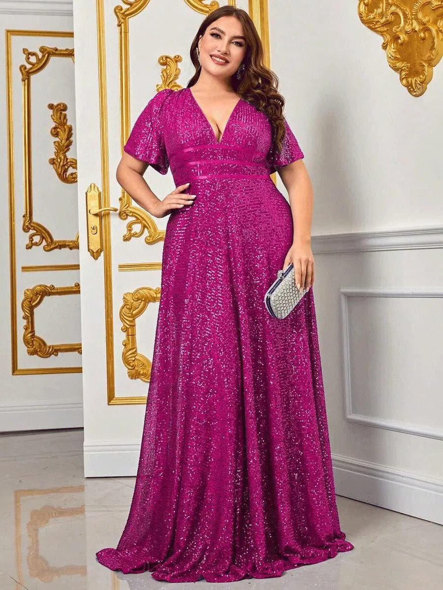 Festliches Kleid mit V-Ausschnitt und Schleppe für Damen