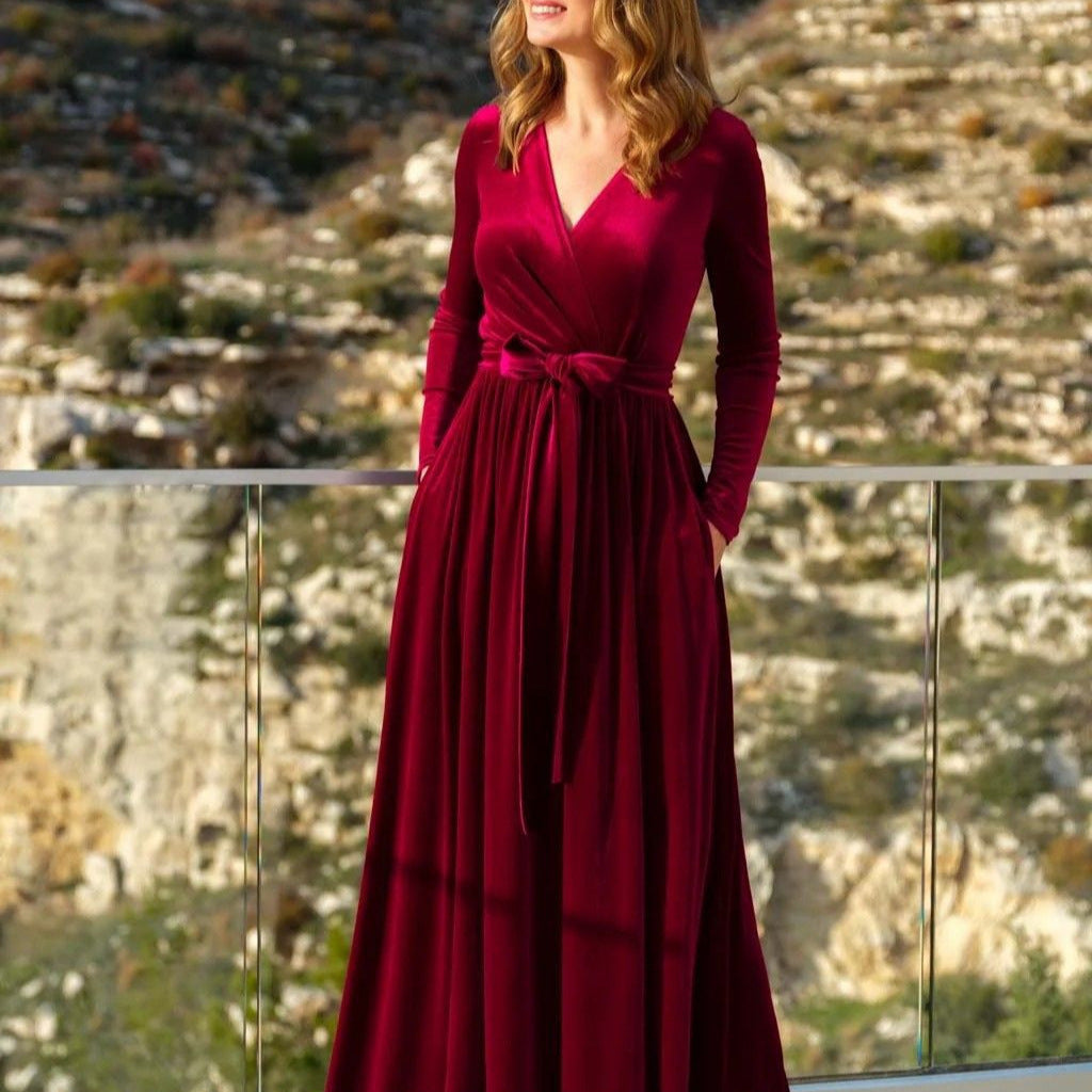 Festliches Kleid im Wickelschnitt mit V-Ausschnitt für Damen