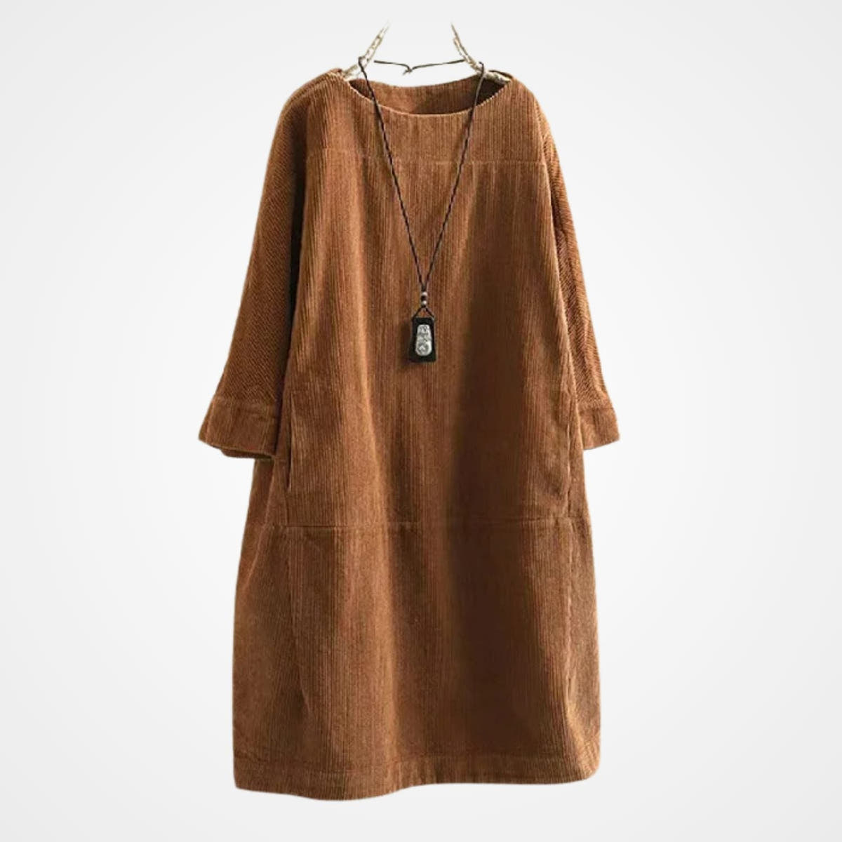 Winterkleid aus Cord mit Rundhals und lockerer Passform für Damen