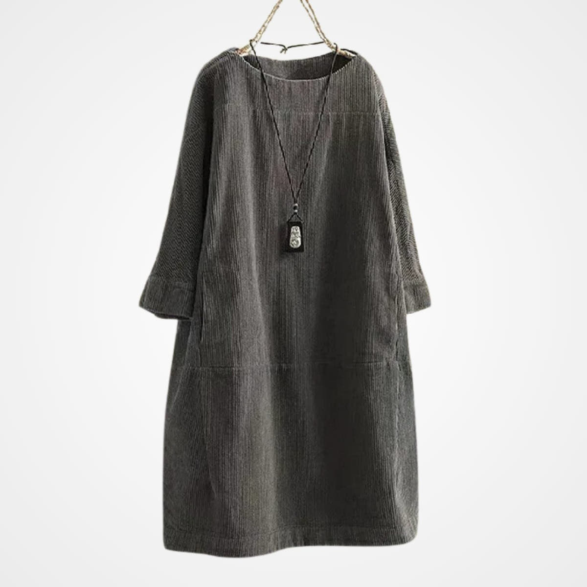 Winterkleid aus Cord mit Rundhals und lockerer Passform für Damen