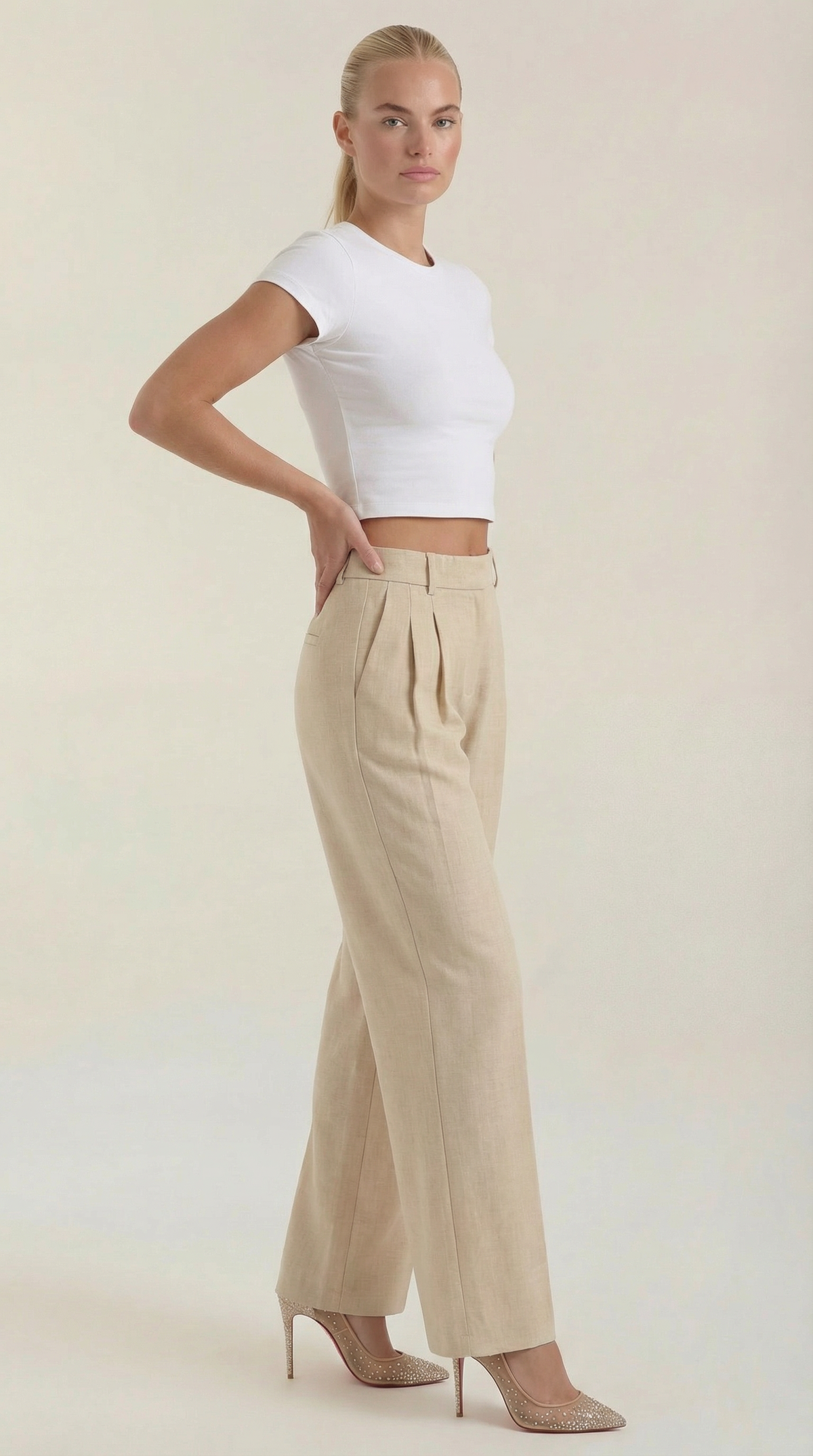Stoffhose in Anzugoptik mit Bundfalten und weitem Bein für Damen