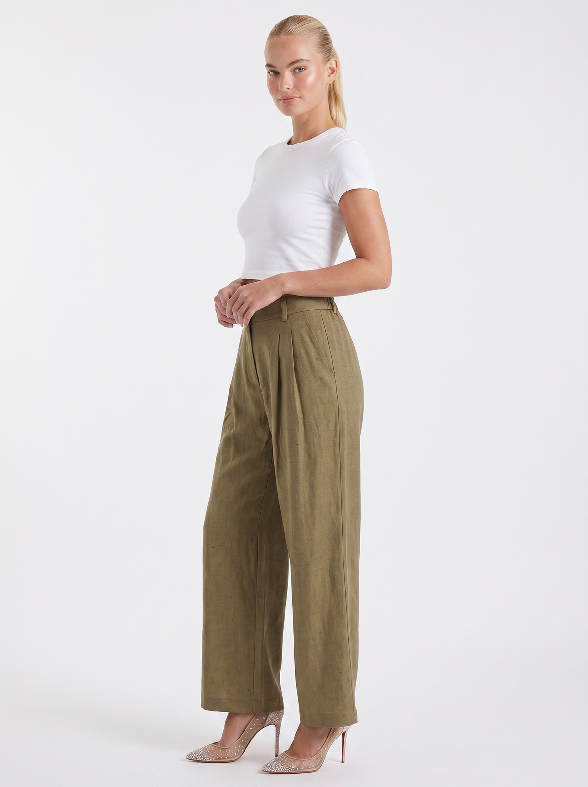 Stoffhose in Anzugoptik mit Bundfalten und weitem Bein für Damen