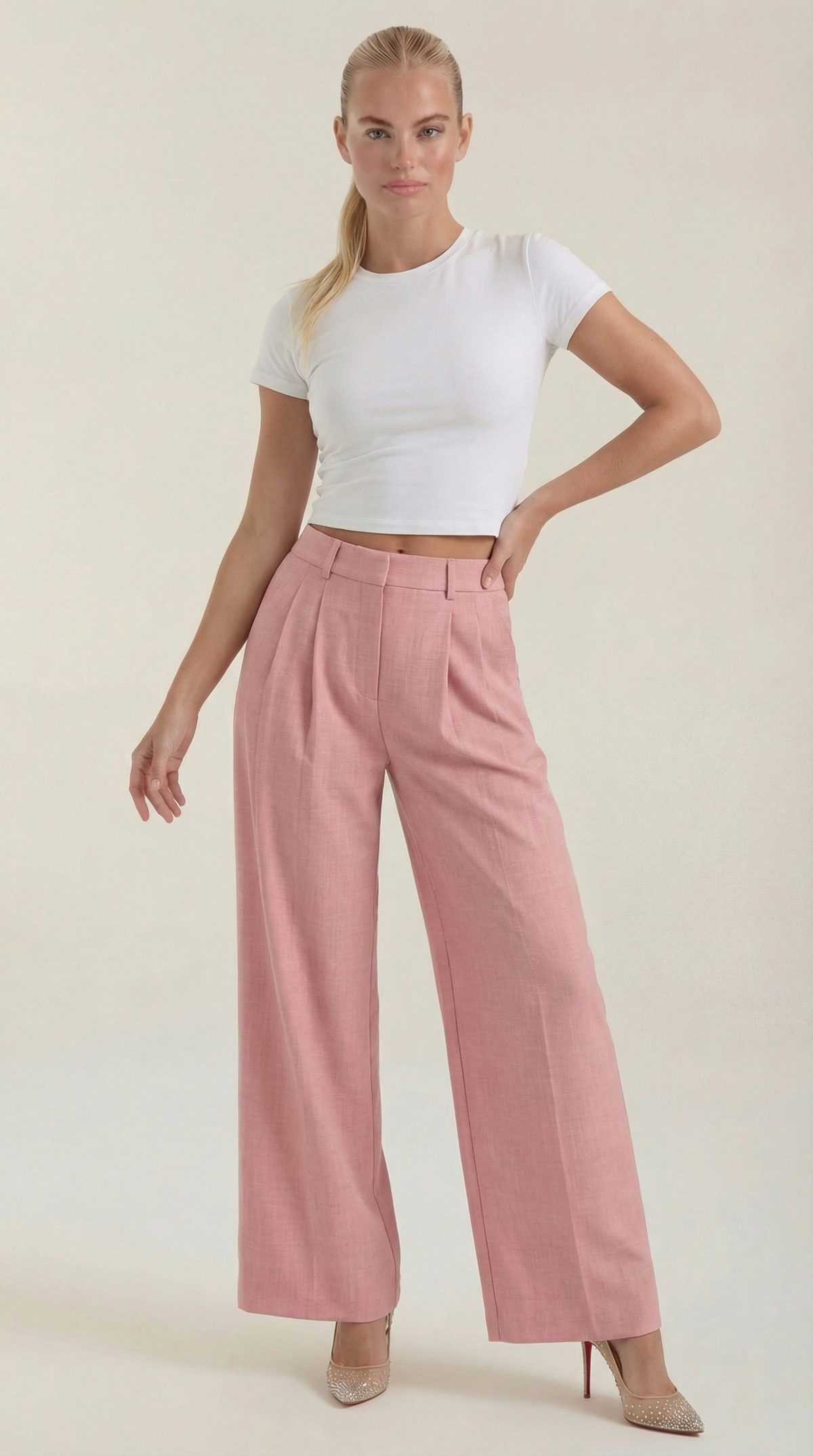 Stoffhose in Anzugoptik mit Bundfalten und weitem Bein für Damen - Rosa