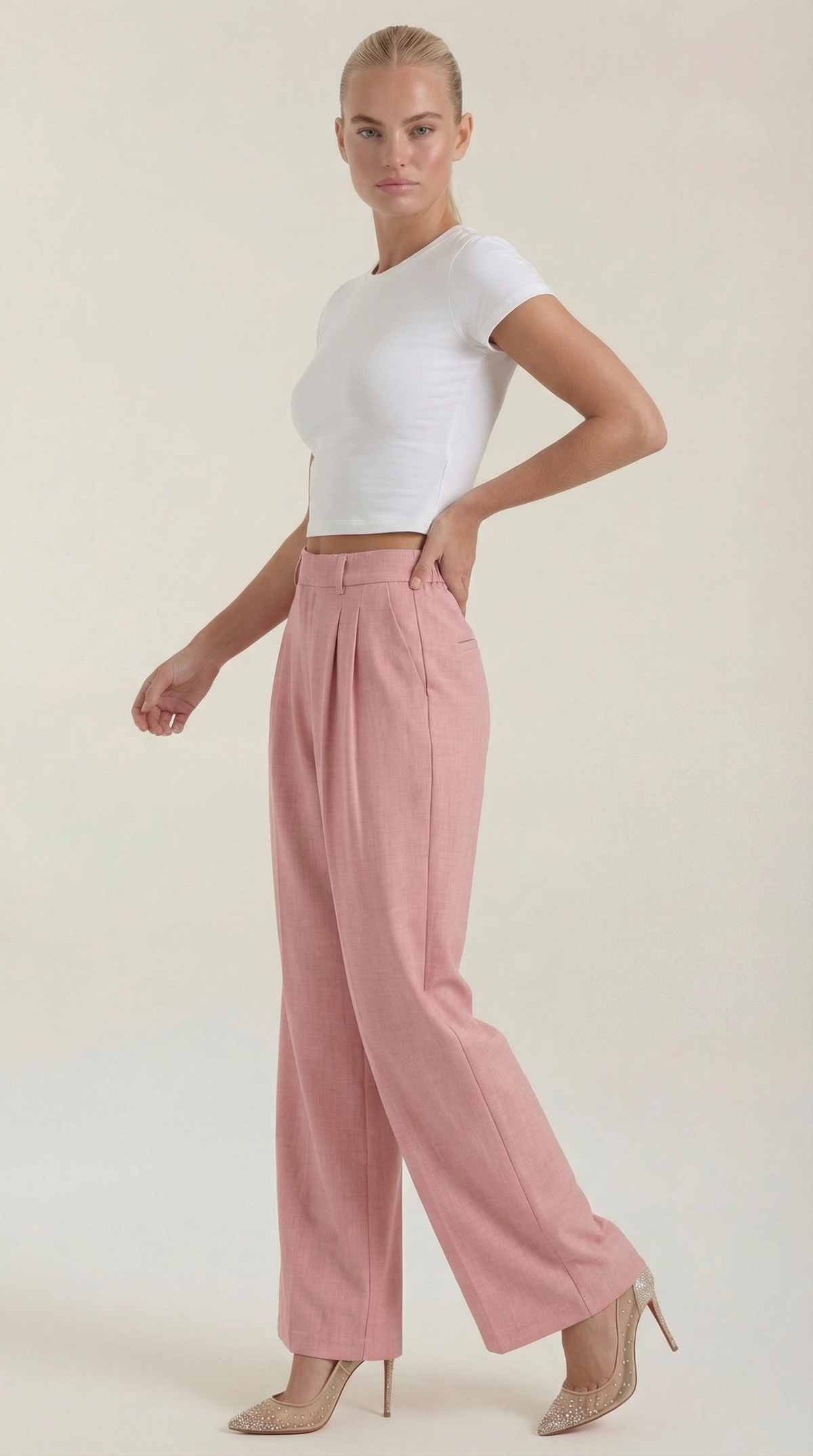 Stoffhose in Anzugoptik mit Bundfalten und weitem Bein für Damen
