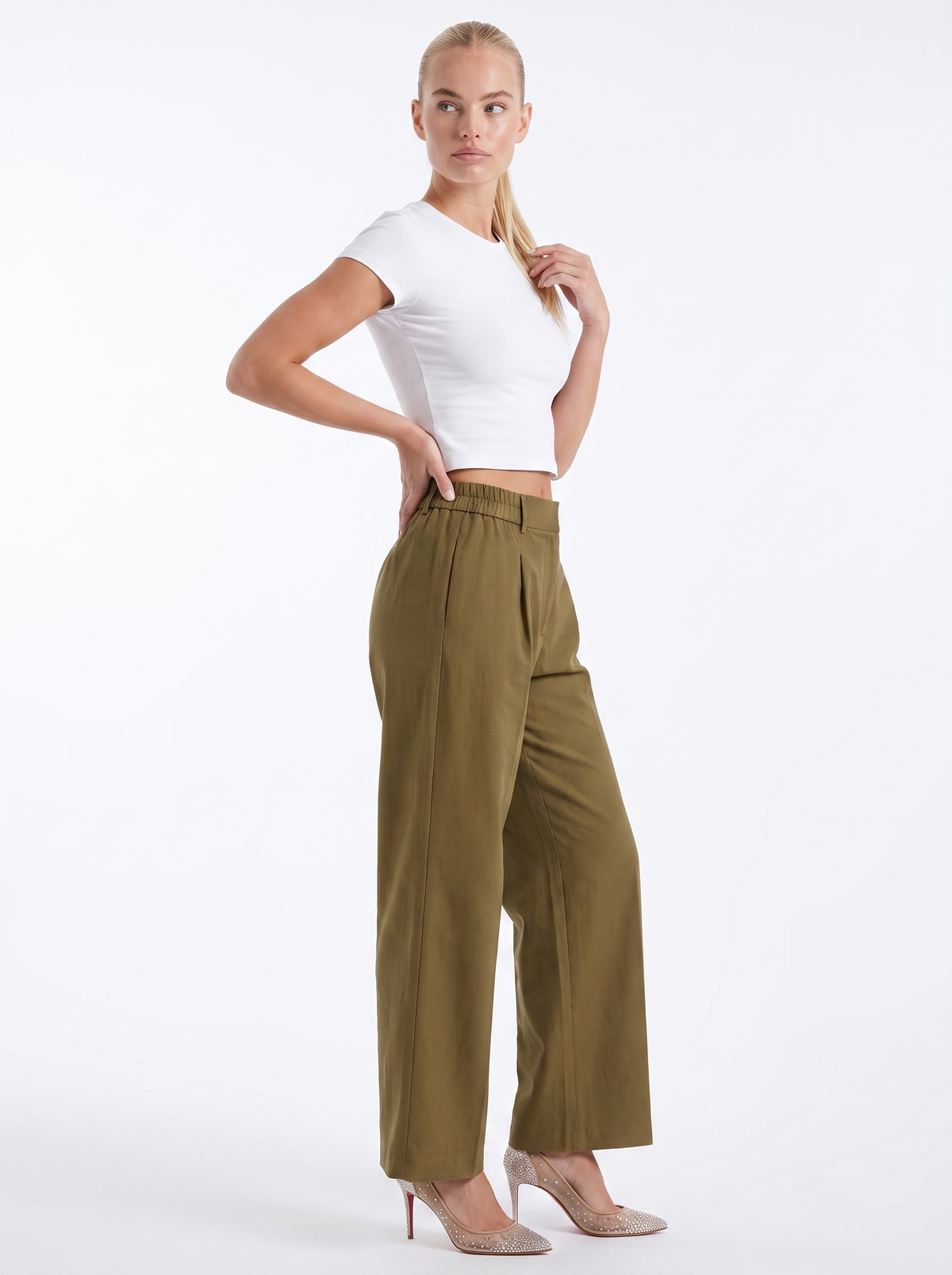Stoffhose in Anzugoptik mit Bundfalten und weitem Bein für Damen