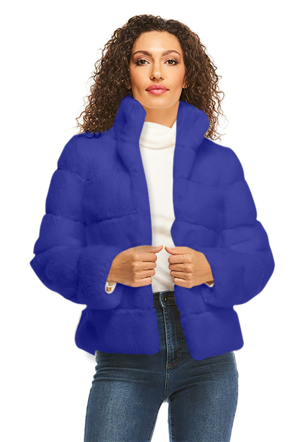 Daunenjacke Damen warm gepolstert, locker mit hohem Kragen