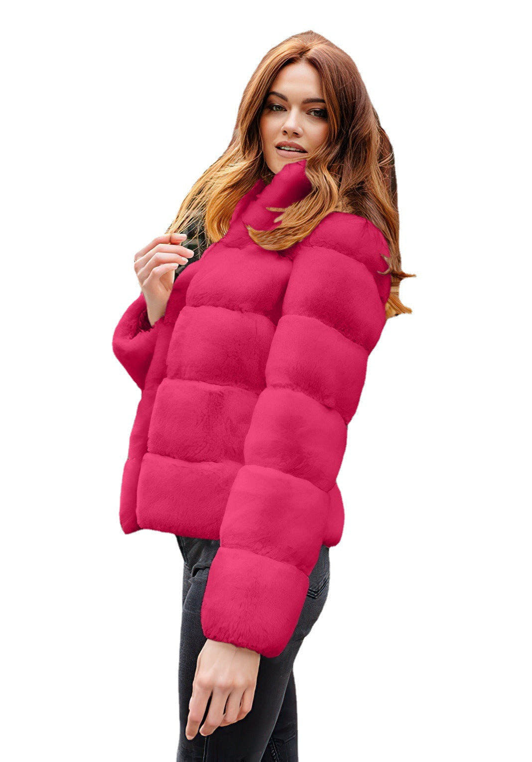 Daunenjacke Damen warm gepolstert, locker mit hohem Kragen