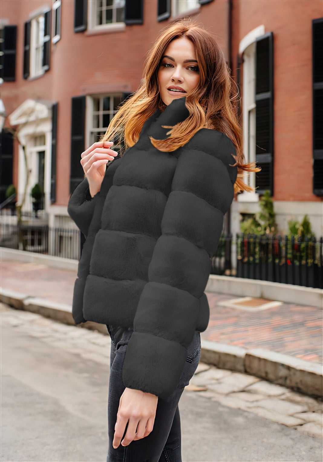 Daunenjacke Damen warm gepolstert, locker mit hohem Kragen