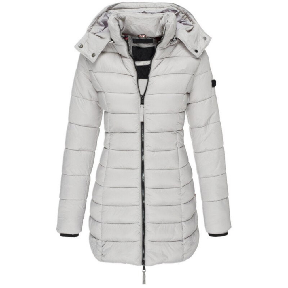 Daunenjacke Damen warm, oberschenkellang mit Kapuze