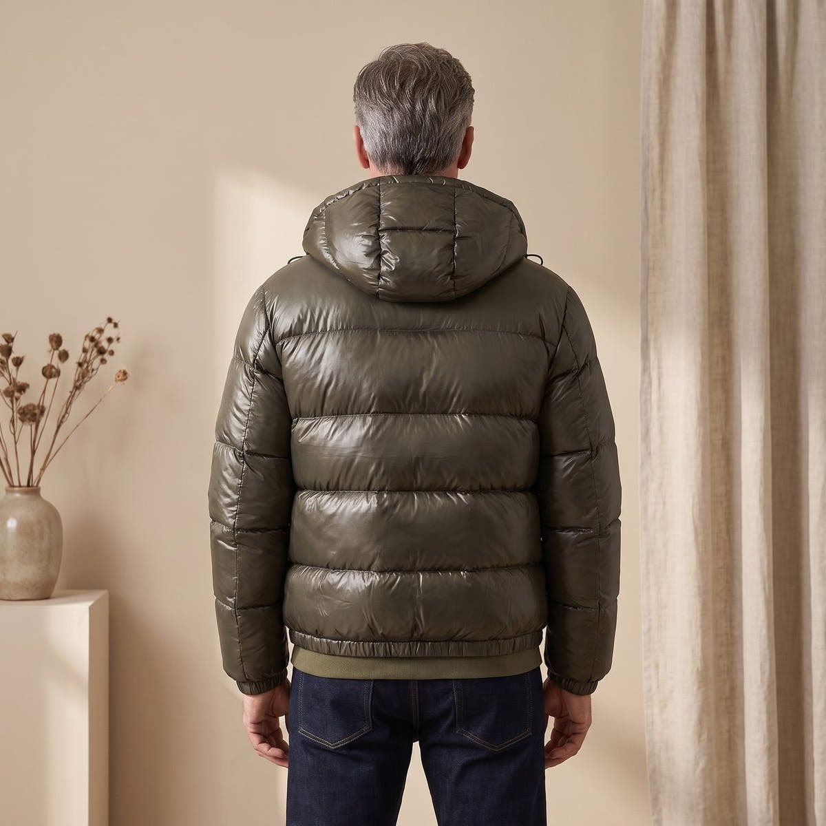 Daunenjacke Herren wasserabweisend mit Kapuze, gesteppte Winterjacke