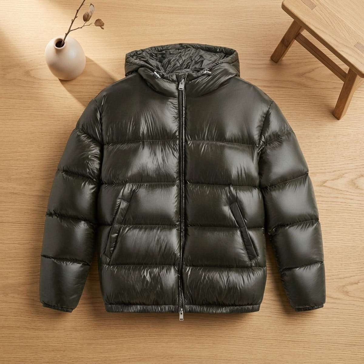 Daunenjacke Herren wasserabweisend mit Kapuze, gesteppte Winterjacke