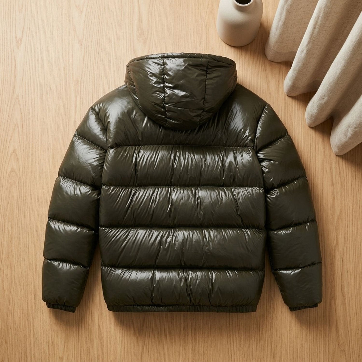 Daunenjacke Herren wasserabweisend mit Kapuze, gesteppte Winterjacke