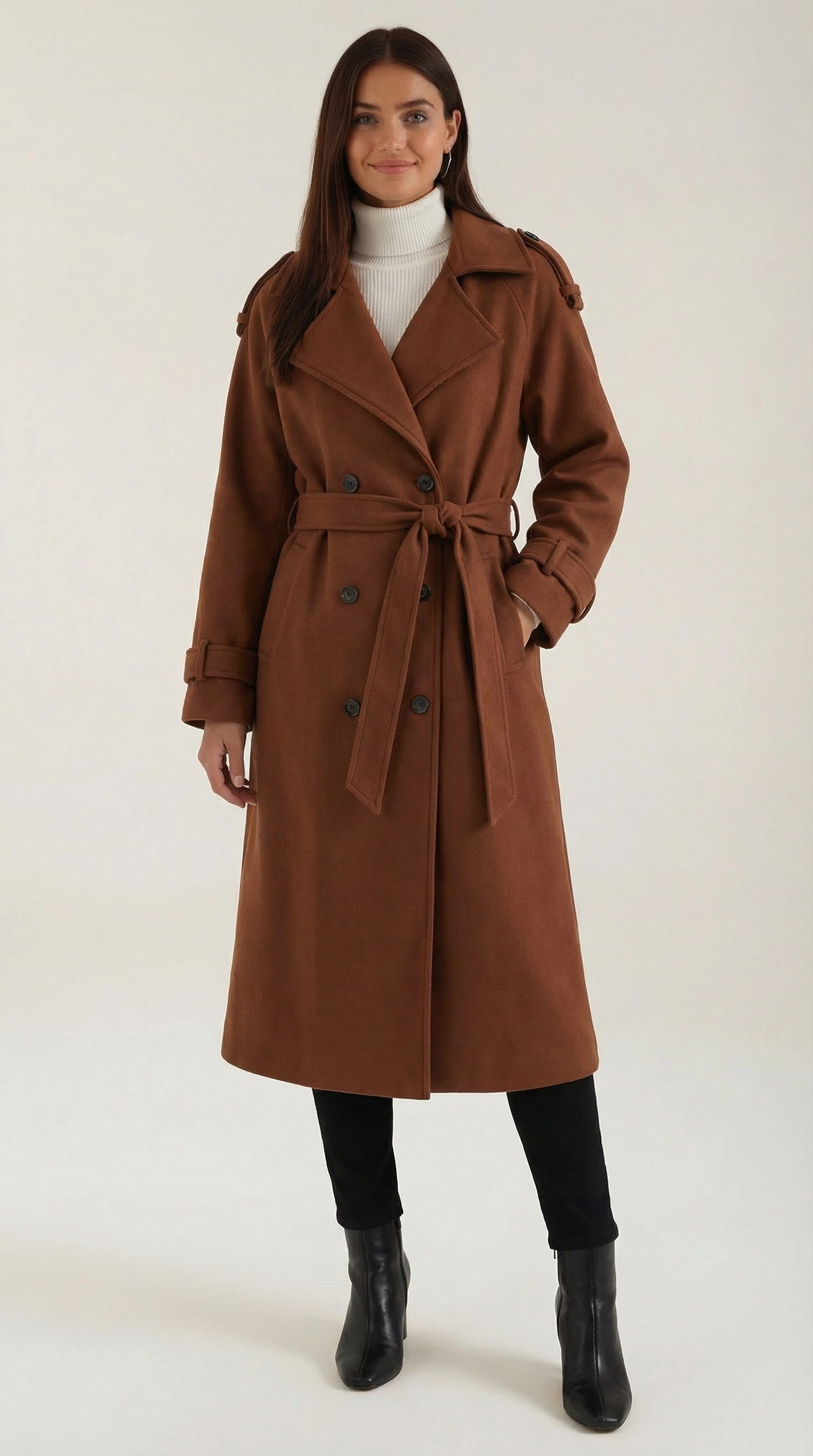 Trenchcoat mit Gürtel und zweireihiger Knopfleiste für Damen - Karamell