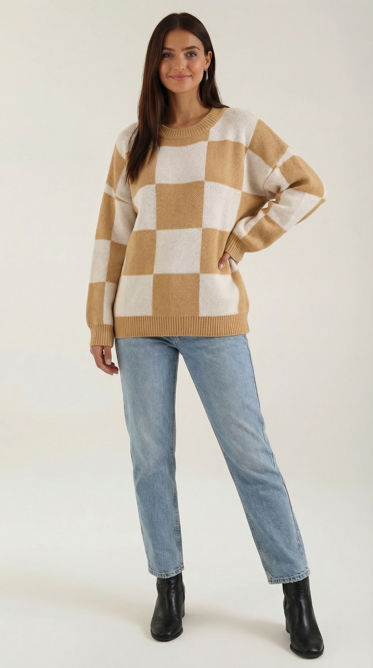 Pullover mit Schachbrettmuster im Oversize-Schnitt für Damen