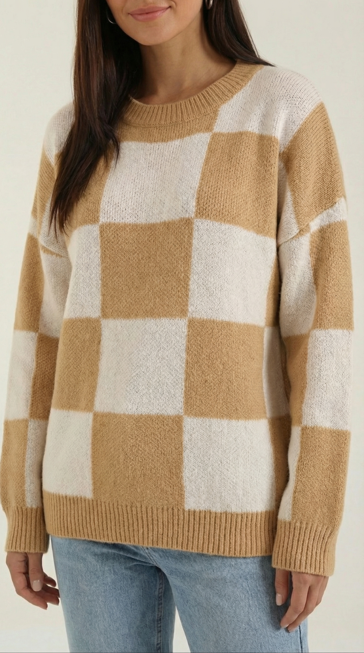 Pullover mit Schachbrettmuster im Oversize-Schnitt für Damen
