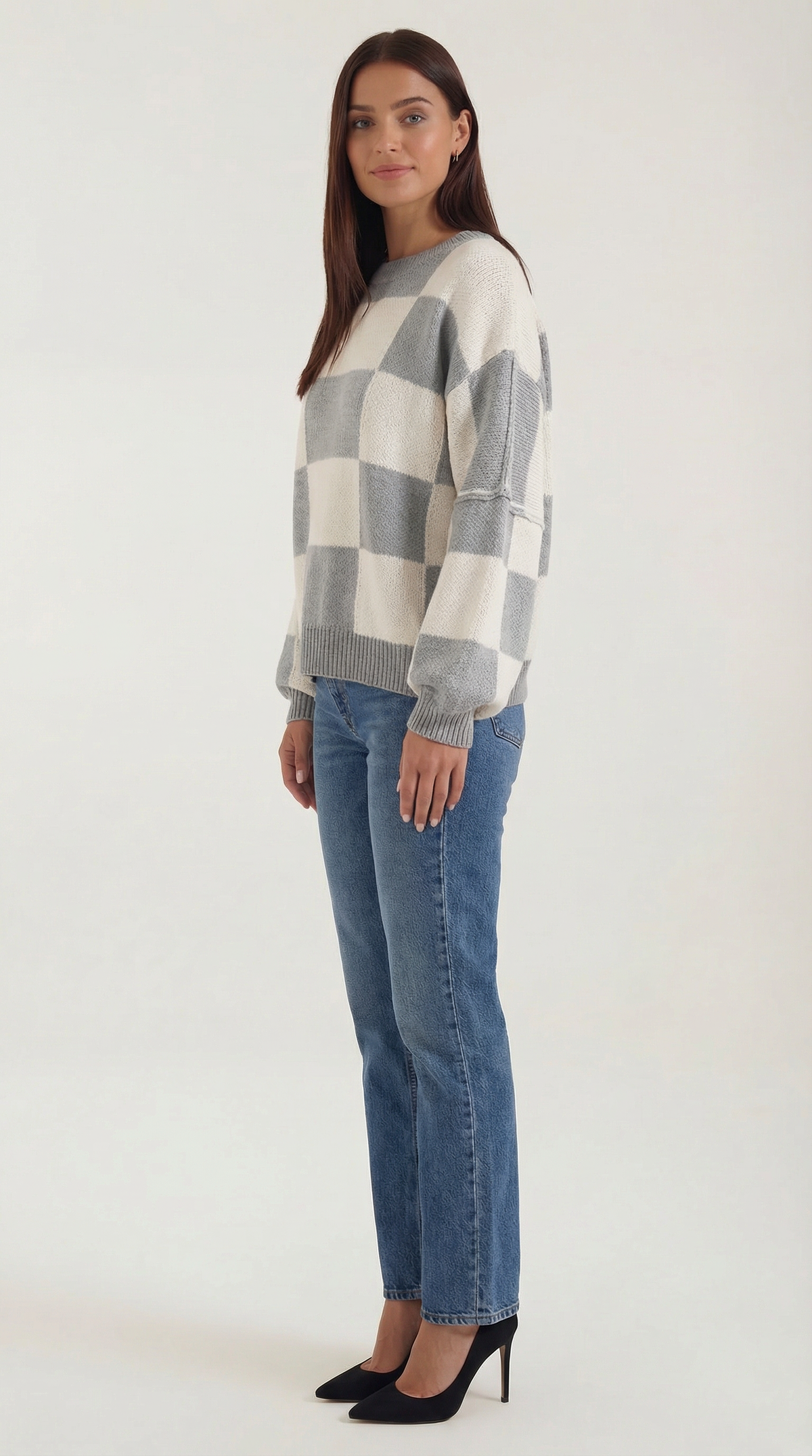 Pullover mit Schachbrettmuster im Oversize-Schnitt für Damen
