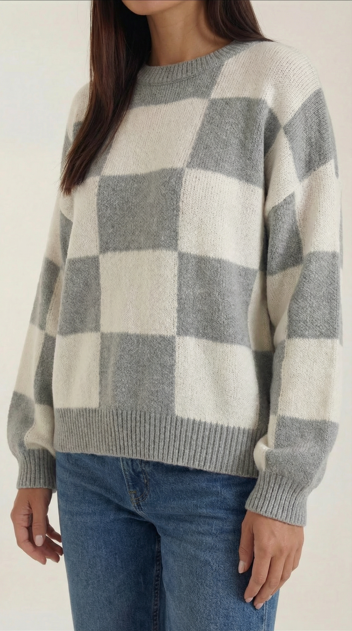 Pullover mit Schachbrettmuster im Oversize-Schnitt für Damen