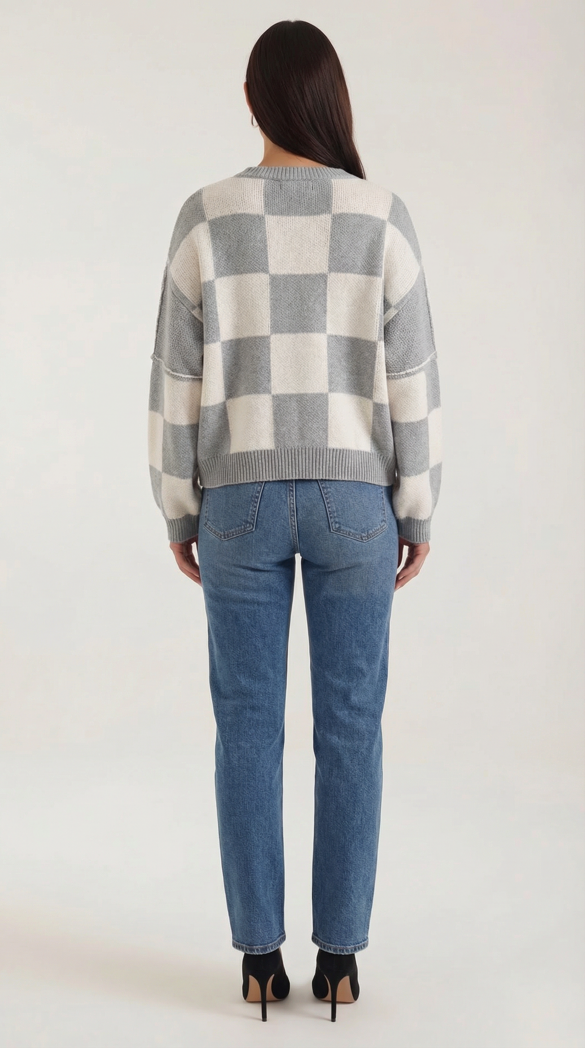 Pullover mit Schachbrettmuster im Oversize-Schnitt für Damen