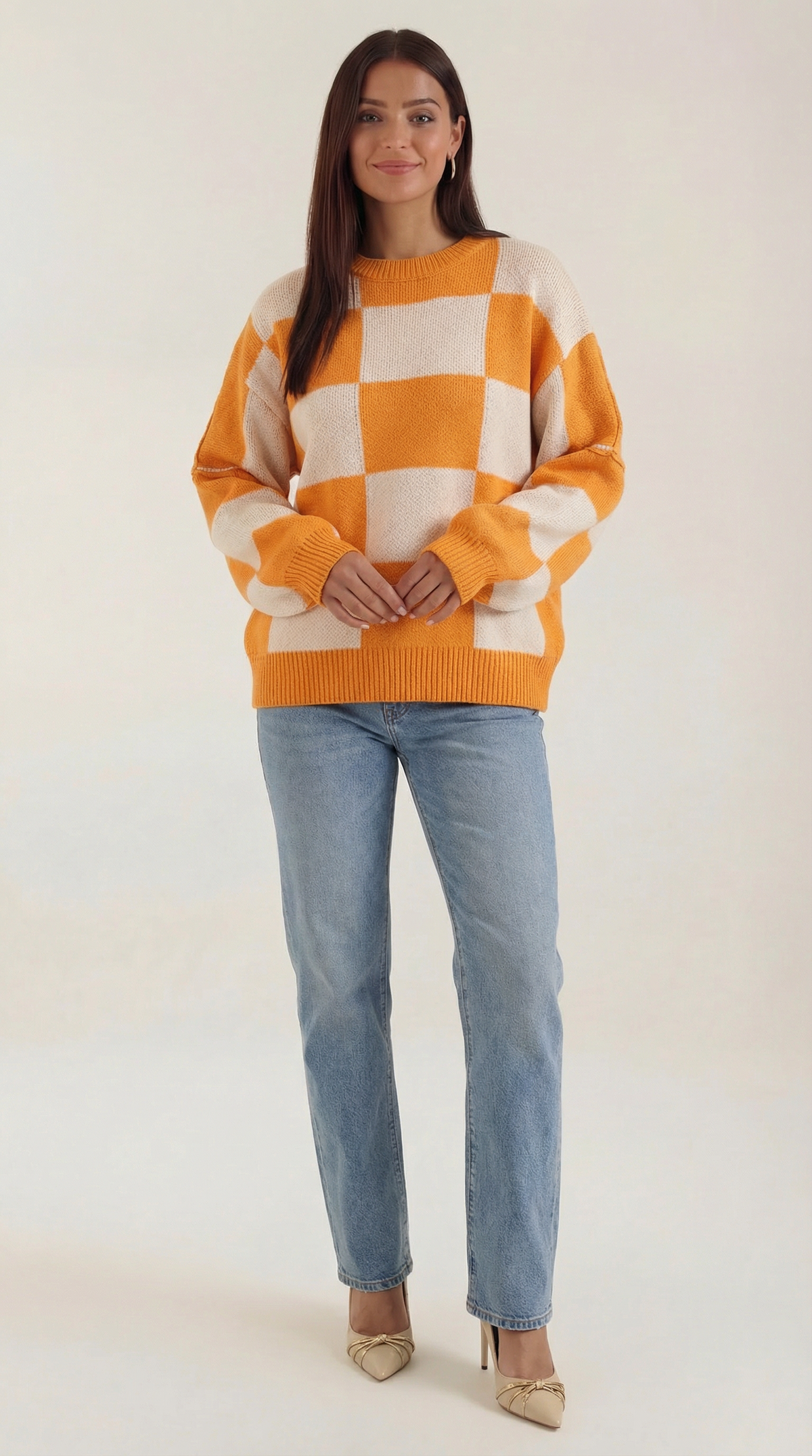 Pullover mit Schachbrettmuster im Oversize-Schnitt für Damen