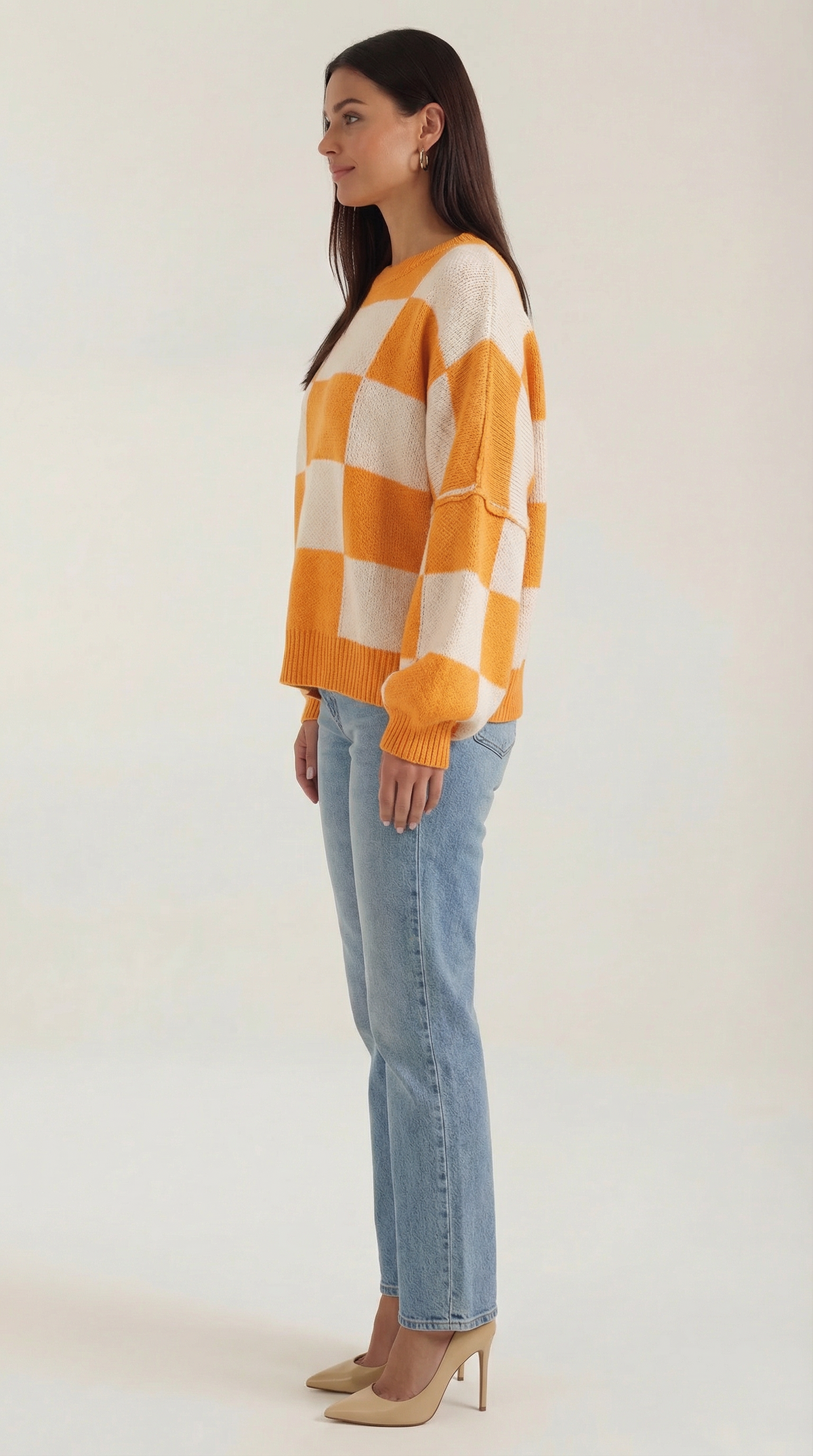Pullover mit Schachbrettmuster im Oversize-Schnitt für Damen