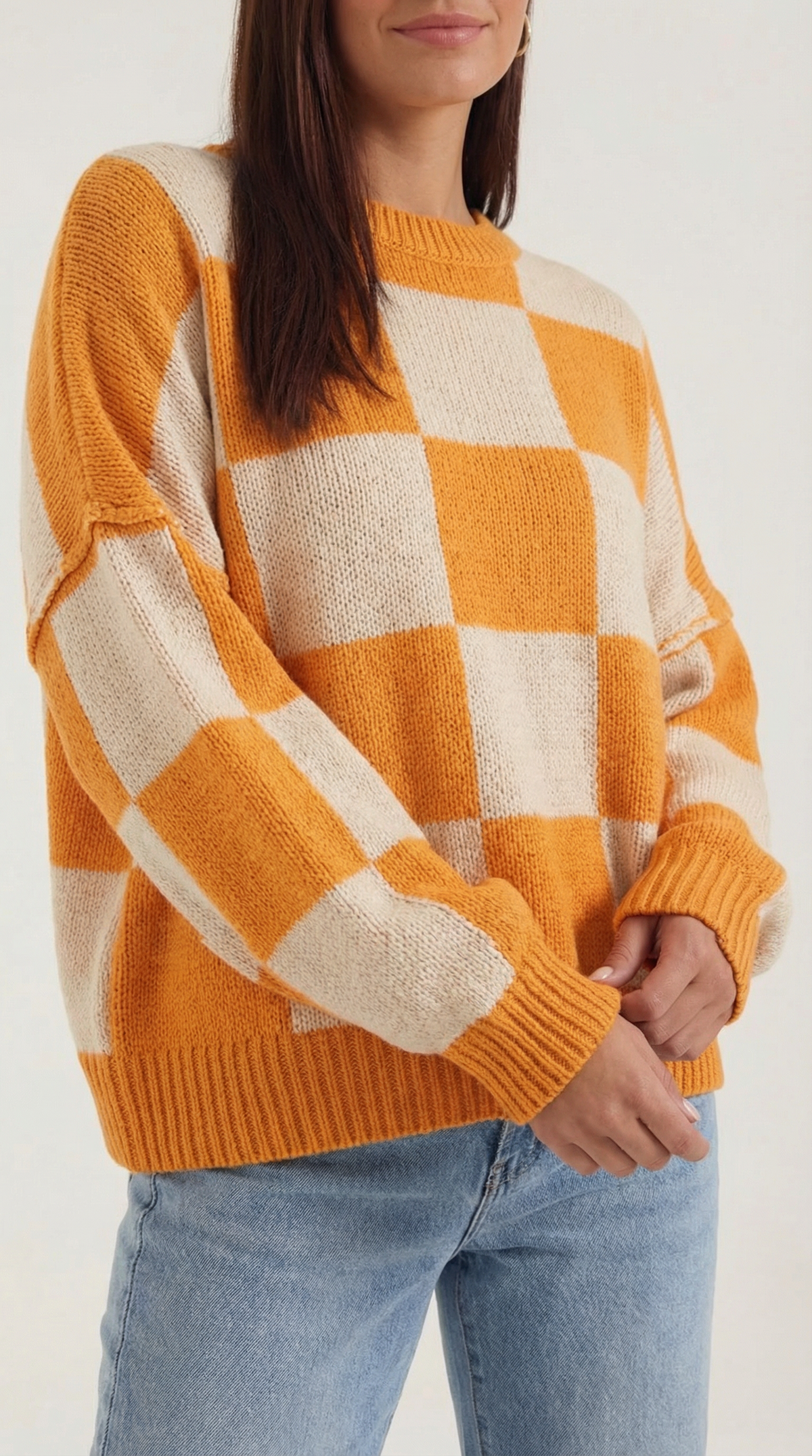 Pullover mit Schachbrettmuster im Oversize-Schnitt für Damen