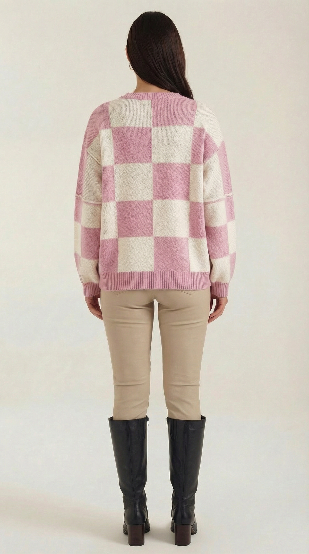 Pullover mit Schachbrettmuster im Oversize-Schnitt für Damen
