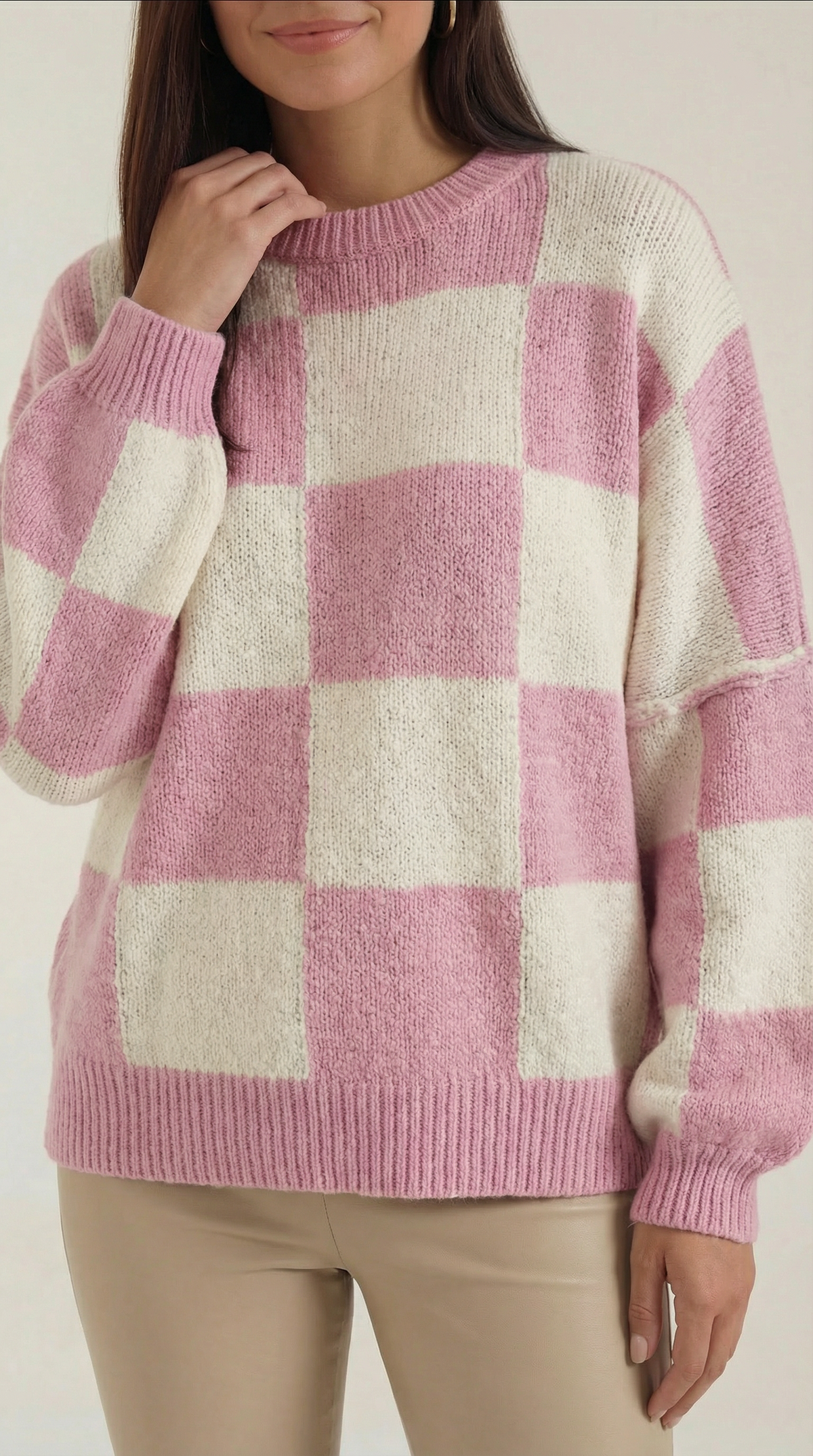 Pullover mit Schachbrettmuster im Oversize-Schnitt für Damen