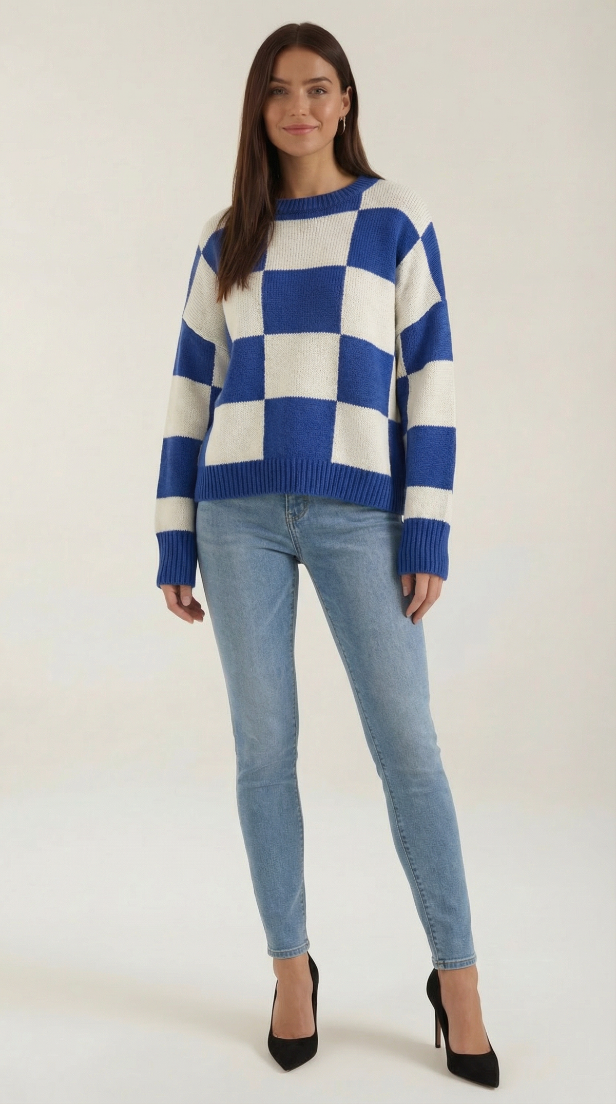 Pullover mit Schachbrettmuster im Oversize-Schnitt für Damen