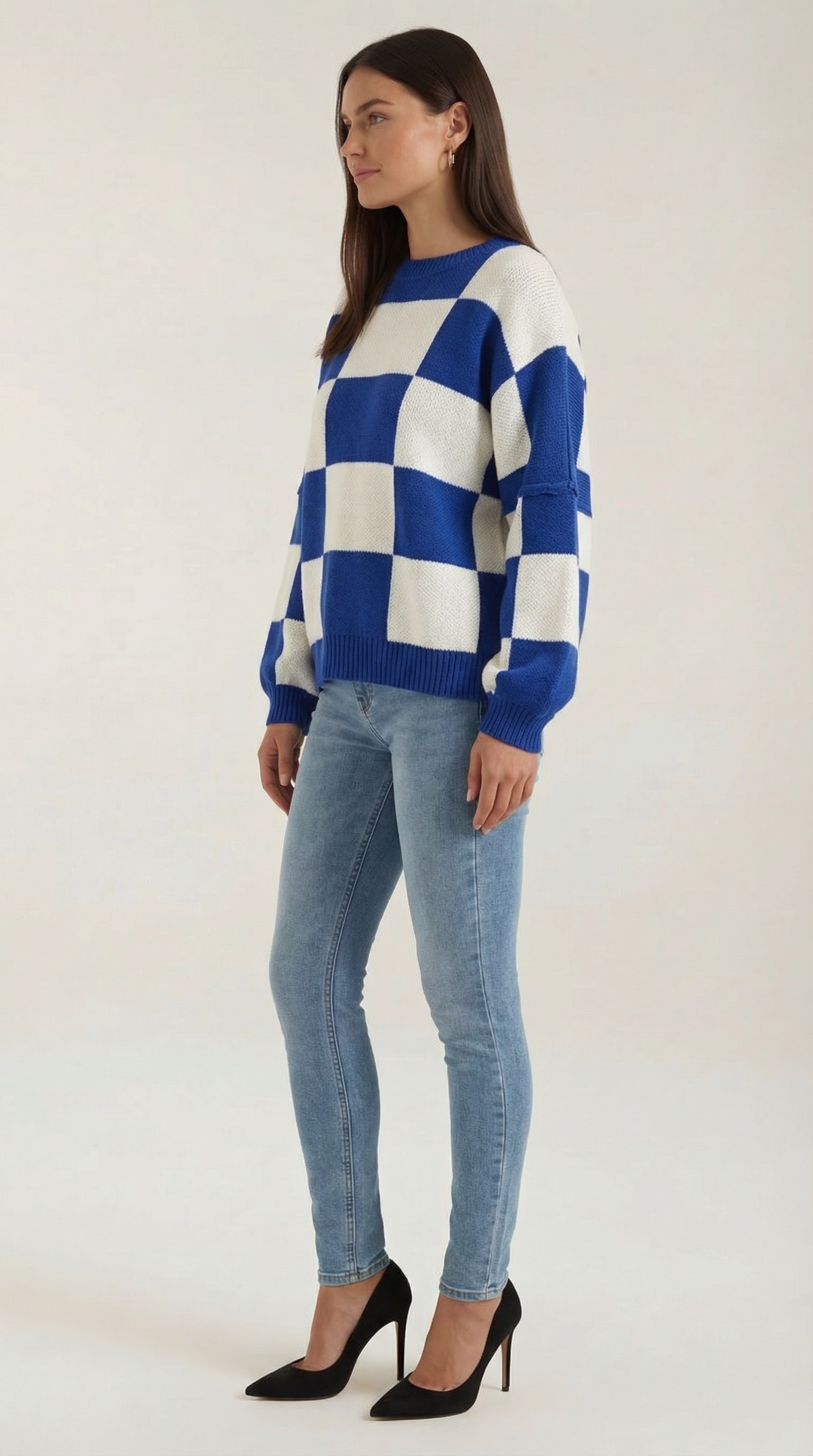 Pullover mit Schachbrettmuster im Oversize-Schnitt für Damen