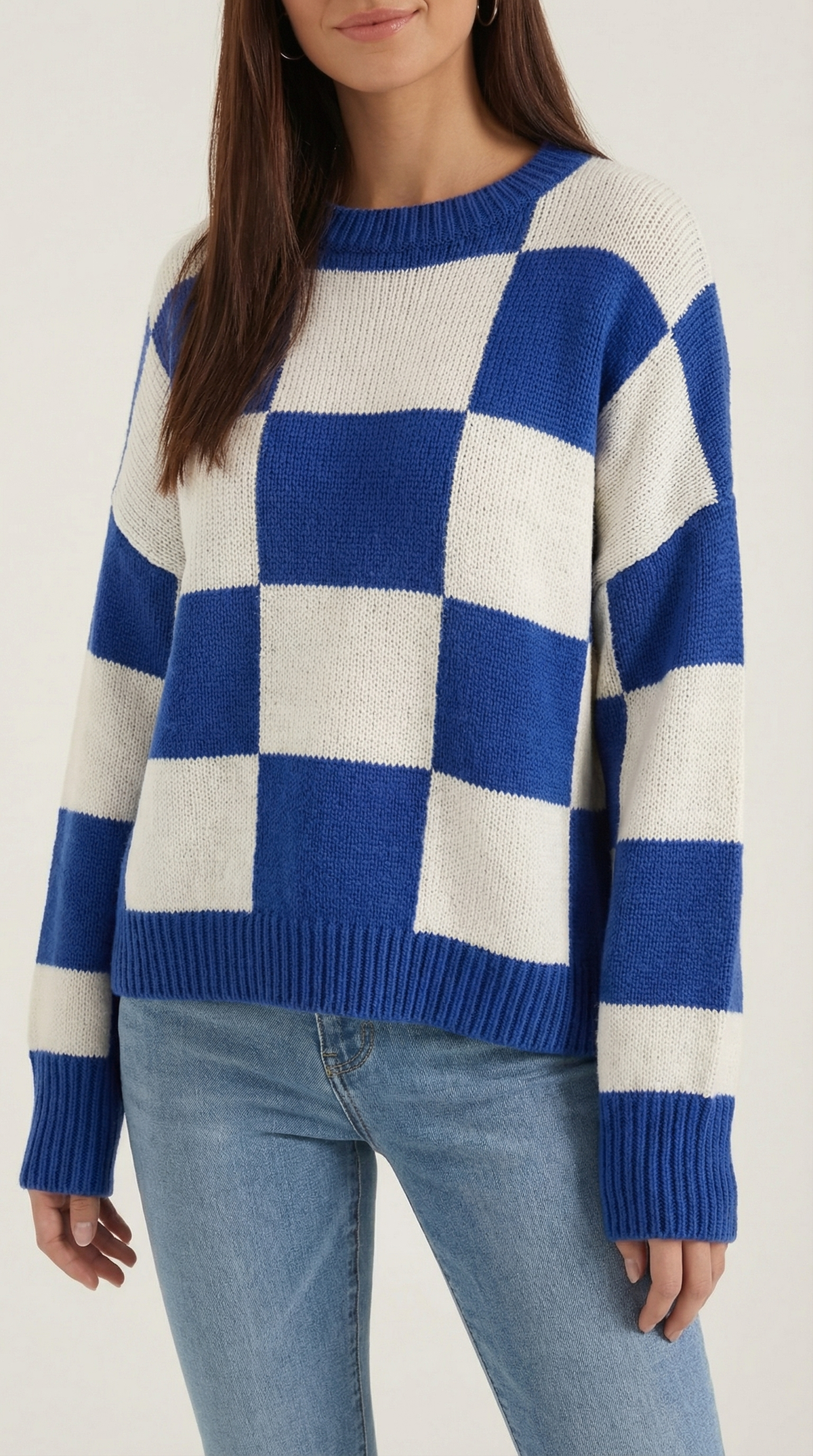 Pullover mit Schachbrettmuster im Oversize-Schnitt für Damen