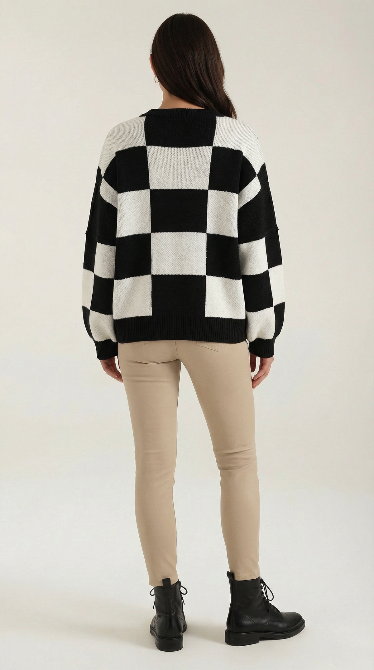 Pullover mit Schachbrettmuster im Oversize-Schnitt für Damen