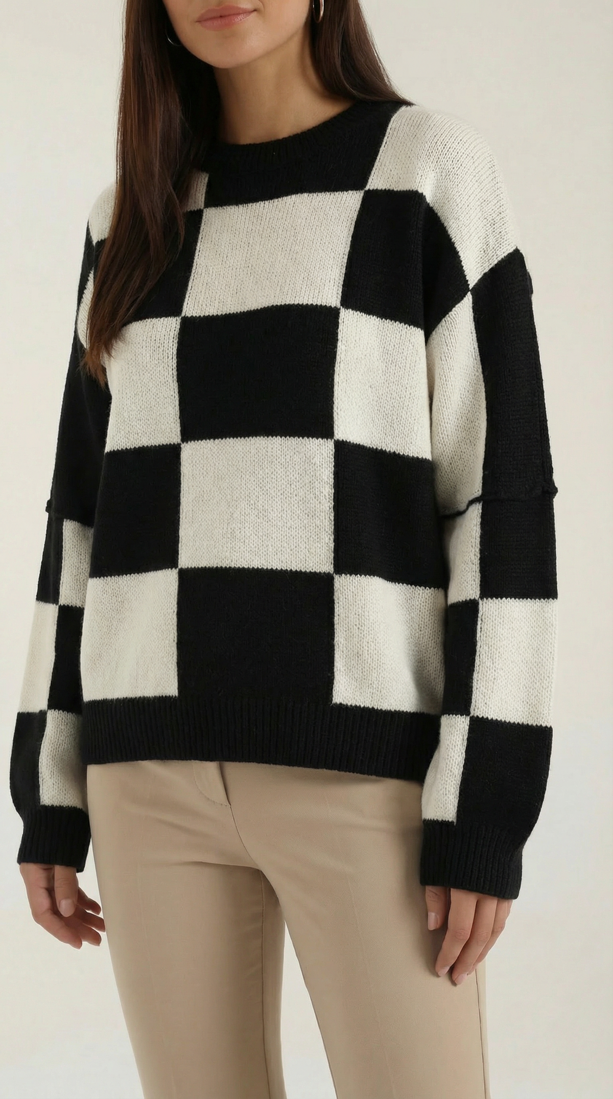 Pullover mit Schachbrettmuster im Oversize-Schnitt für Damen