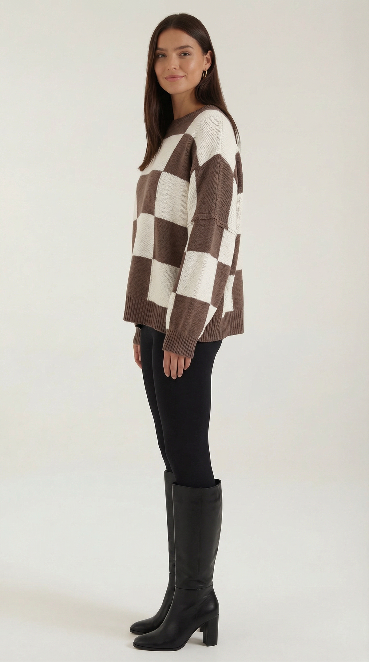 Pullover mit Schachbrettmuster im Oversize-Schnitt für Damen