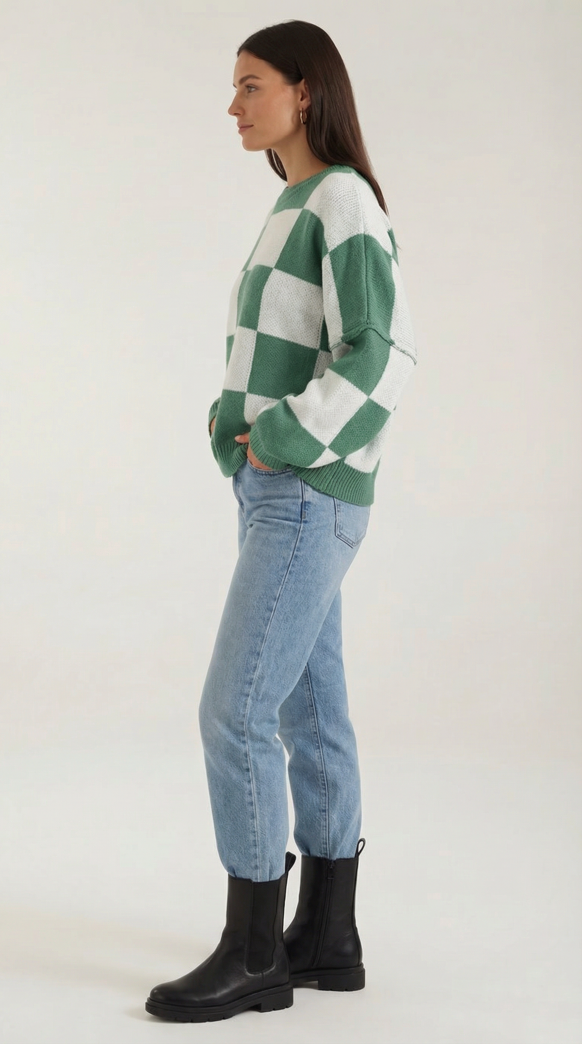 Pullover mit Schachbrettmuster im Oversize-Schnitt für Damen